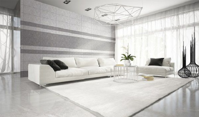 Ảnh 11: Bố trí gạch ốp tường trang trí bộ ghế sofa mang đến cảm giác sạch sẽ và chống ẩm tốt